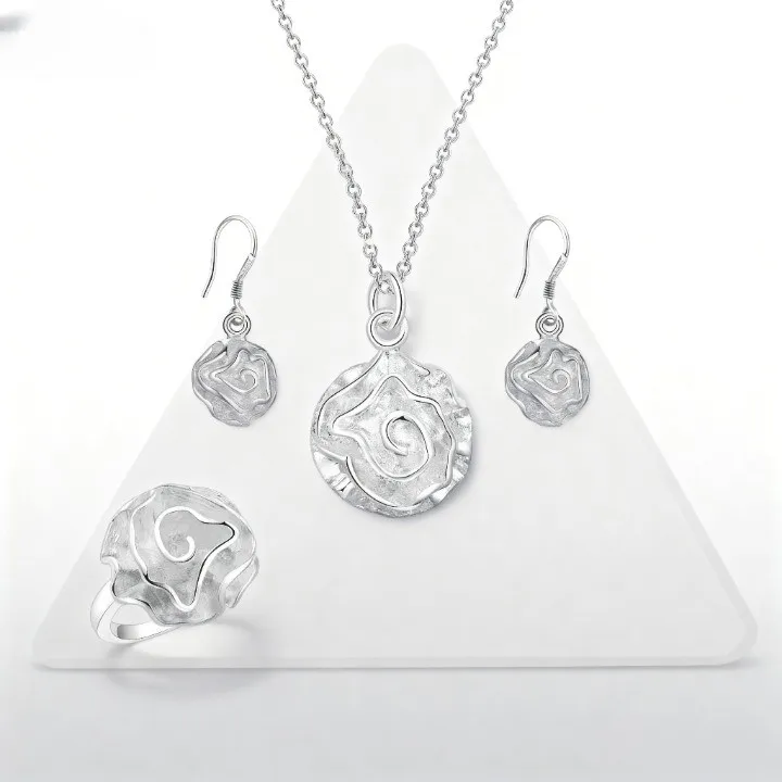 

Hot luxury 925 sterling Silver unique flower necklace earrings rings for woman Fashion streetwear Jewelry sets Wedding gifts