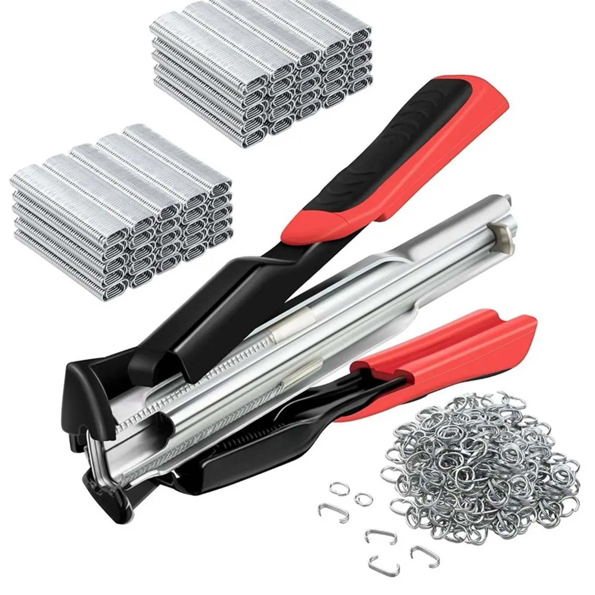 update. Hog Ring Pliers Kit, 2500 C Clips 3/4'' Hog Ring Nails, C-Type Cage Securing Clamps for Cages, Fencing, Upholstery. view 3