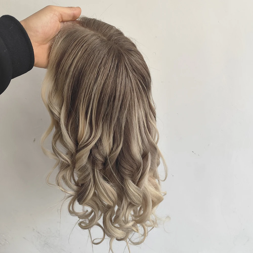 

Luxury Highlight human hair lace wigs Dark Brown Roots Mix Blonde body wave human hair wigs European Hair Full Lace for Women