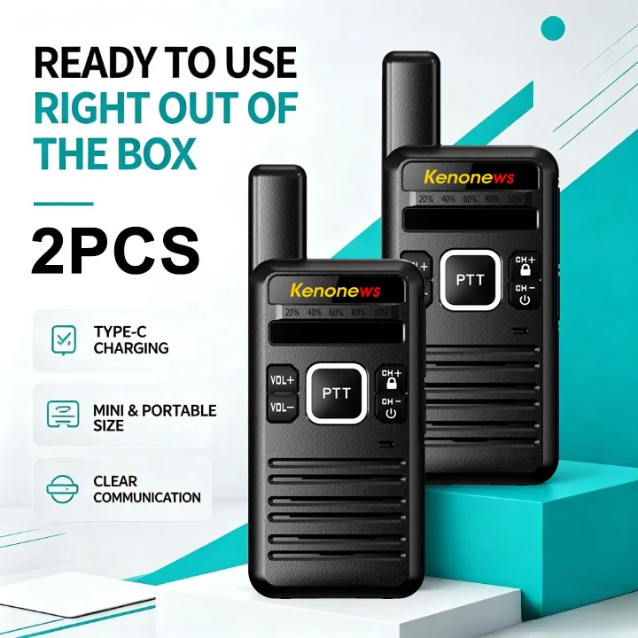 2-pezzi-kenonews-mini-walkie-talkie-a-lungo-raggio-dimensioni-portatili-ricaricabile-ricarica-tipo-c-radio-bidirezionale-uhf-modello-aggiornato-888s