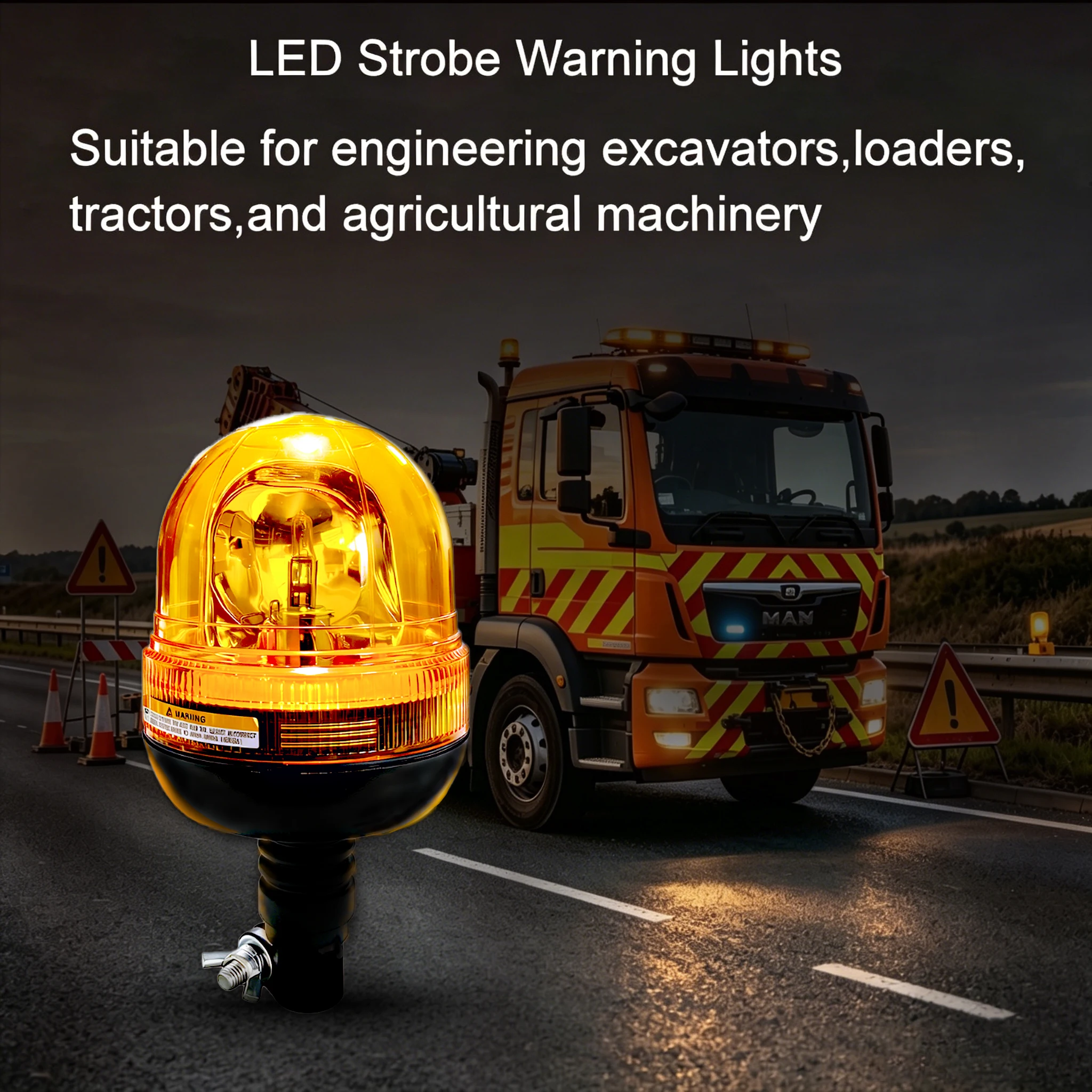 10-24V Amber LED Beacon Warning Light Rotating Strobe Light with Cigarette Lighter Plug for Trucks