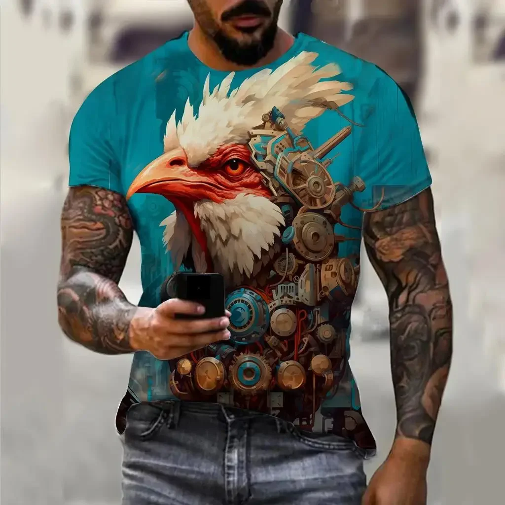 

3D printed animal rooster pattern men's T-shirt loose top casual fashion street wear short sleeved T-shirt summer men's clothing