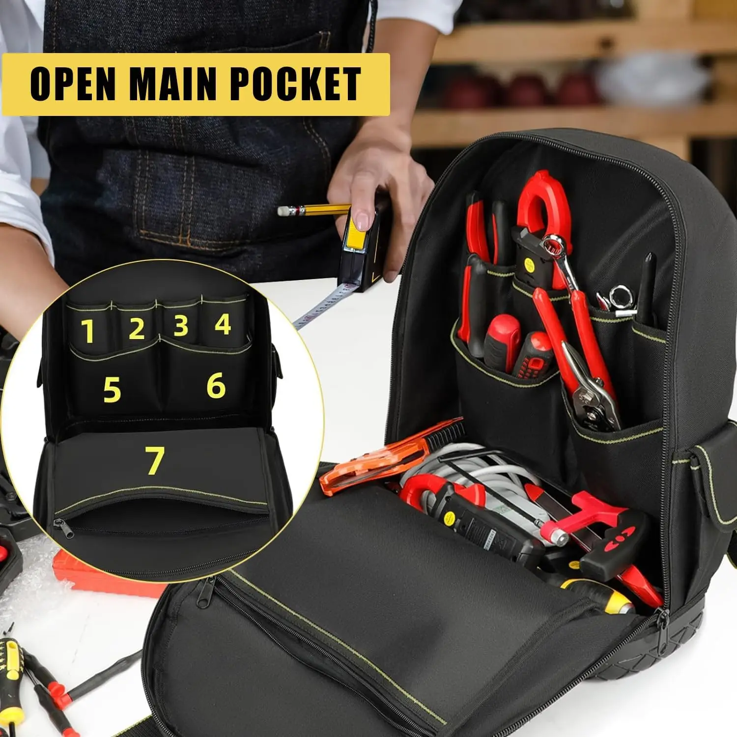 AIRAJ-mochila de herramientas de 43x38x20cm, mochila de herramientas de alta resistencia con Base de goma ABS, fácil de llevar (mochila/bolsos)