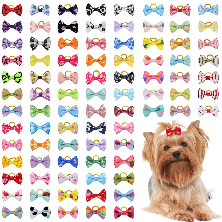 10/20/30pcs Dog Bows Rubber Grooming mix Colorful Pet Hair Bowknot Handmade Puppy Flower Head Accessories Schnauzer Yorkshire