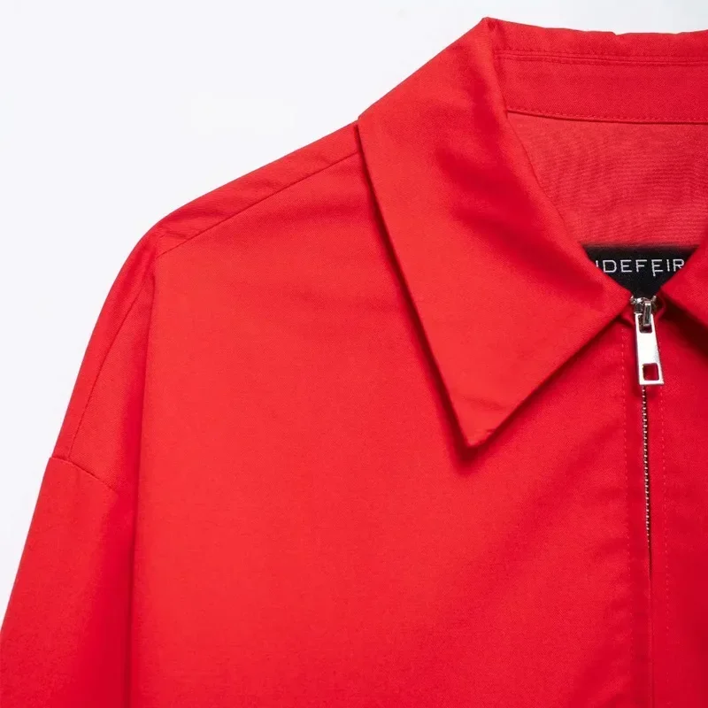 TRAF-chaqueta Bomber para mujer, abrigo rojo de manga larga, informal, a la moda, para oficina y Universidad, Otoño, 2024