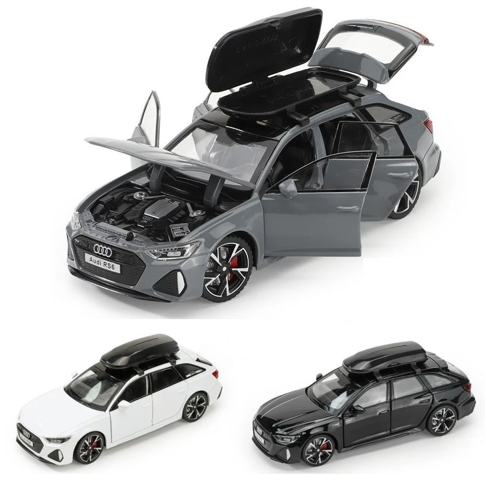 Modelo de coche de juguete en miniatura Audi RS6, juguete fundido a presión, puertas de luz y sonido que se pueden abrir, Colección educativa,