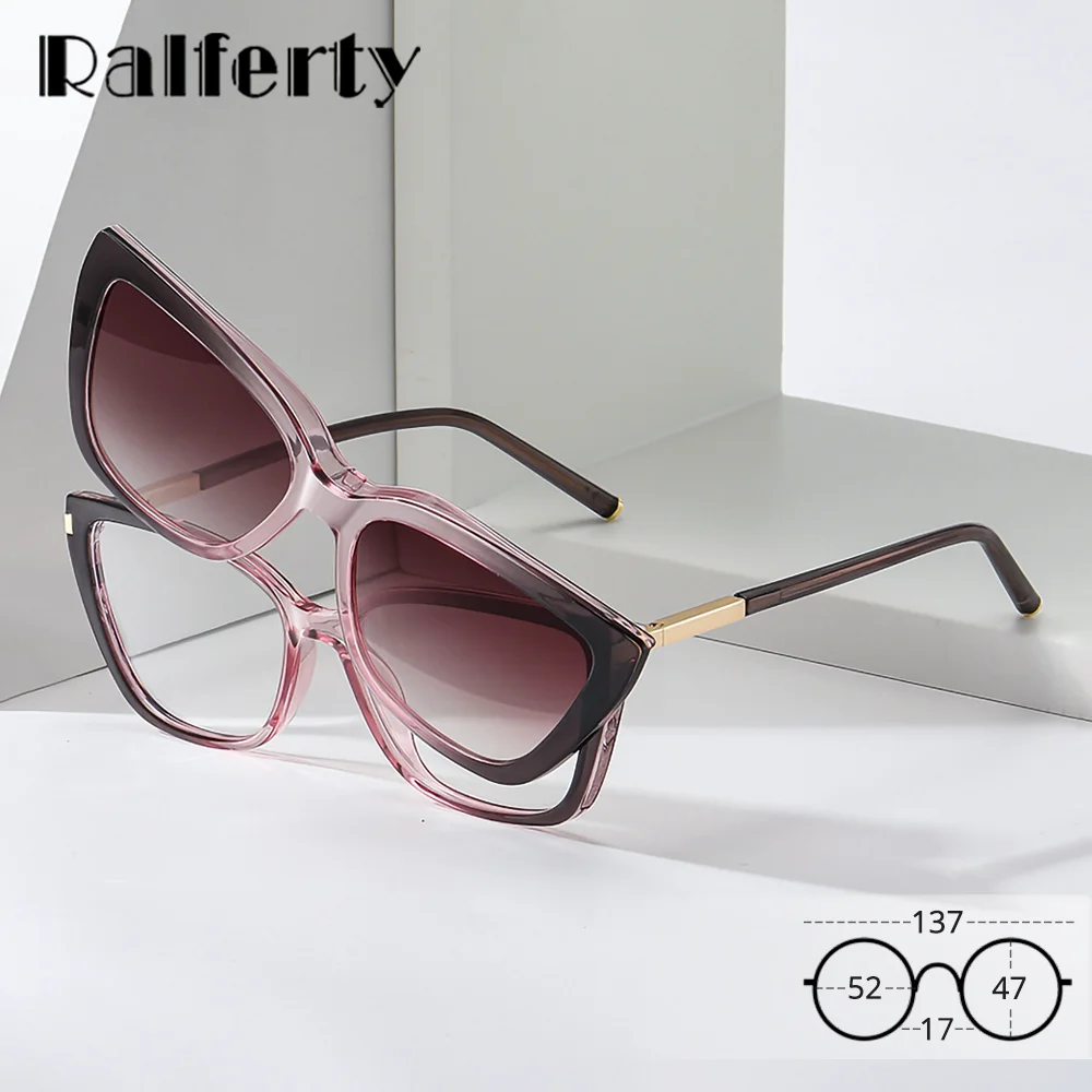 ralferty-磁気サングラス-女性用-プレミアム品質-抗ブルーライト-uv偏光-クリップオンサングラス-光学フレーム眼鏡