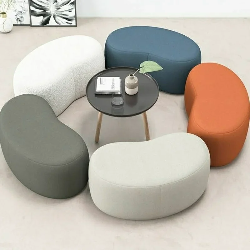 

Nordic Tech Cloth Stool Living Room Sofa Side Stools Cute moon shape Bench Makeup Stool Shoe Changing Ottomans Home Furniture