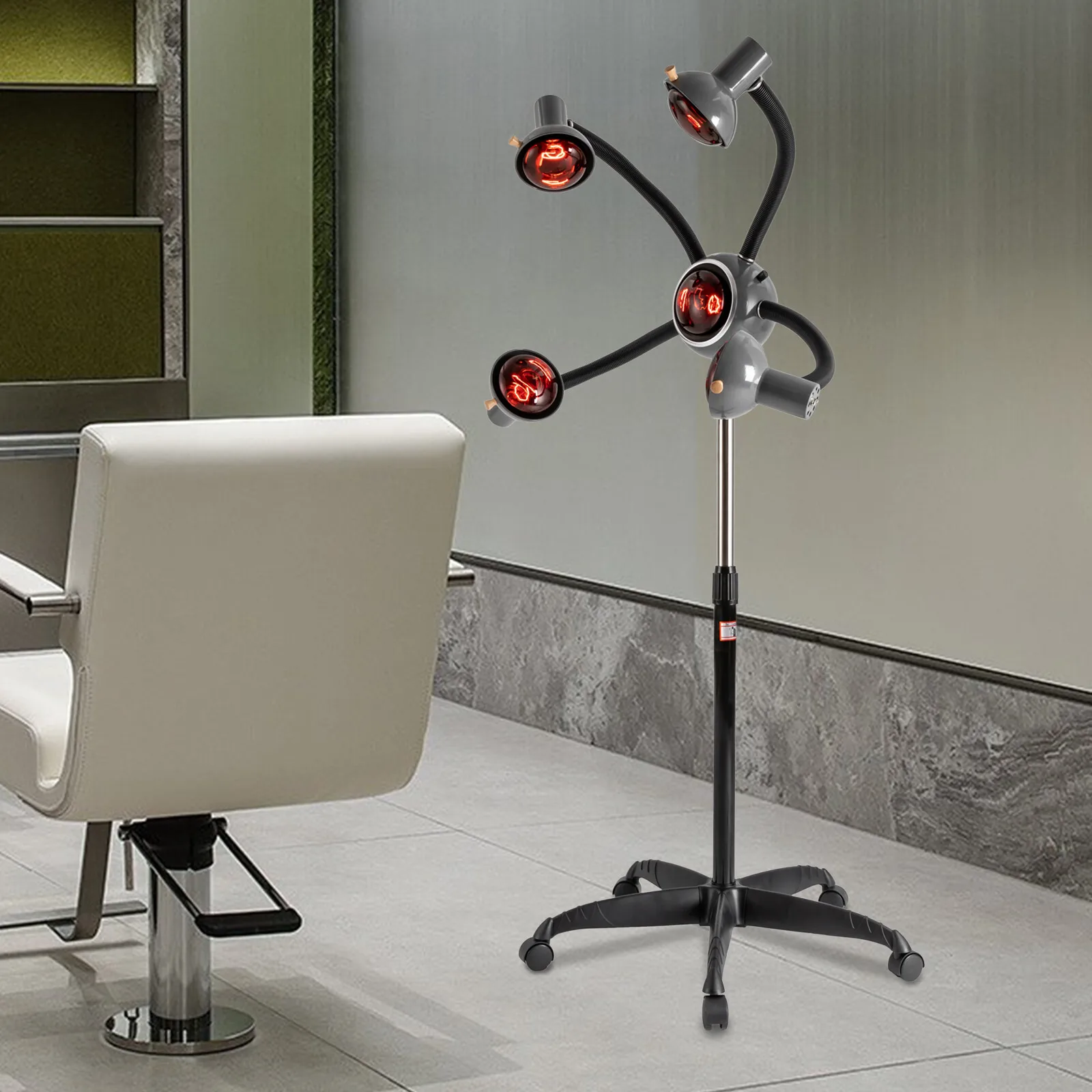 مكواة بخار شعر لصالونات التجميل باللون الأسود مكونة من 5 رؤوس من الزجاج والحديد، لمبات تعمل بالأشعة تحت الحمراء بقدرة 750 وات لاحتياجات تصفيف الشعر الفعالة