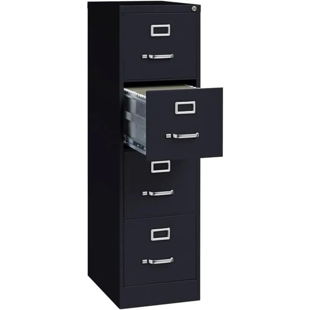 4 Drawer Metal Vertical File Cabinet with Lock, 22" Deep, Letter Size, Home/Office, Preassembled, Commercial Grade, Black Finish