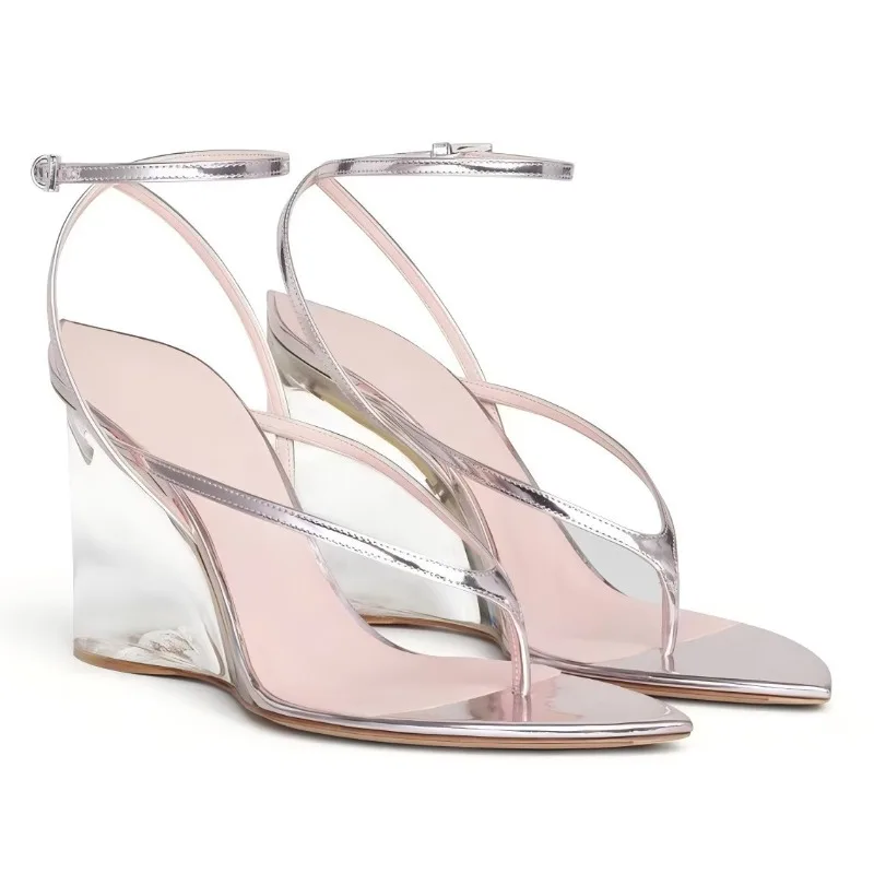 2026 Summer Sexy Transparent Wedge Toe Sandals, Versatile European and American Women's Fashion Show Banquet Buckle Strap Shoes view 4