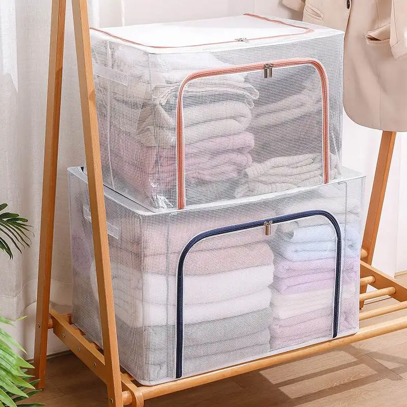 

Waterproof Moving Storage Box PVC Clothes Underwear Organizer Box with Dividers Foldable Blanket Storage Box Stackable Bento Box