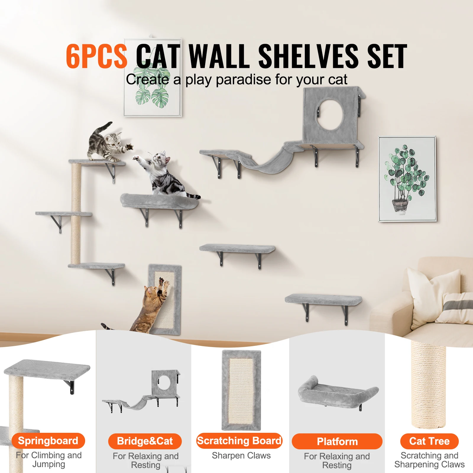 6-Piece Premium Wall Cat Playground 4