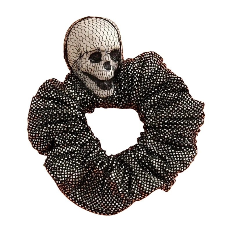 Halloween Skull Hair Bands for Adult Female 3D Punk Hair Circles Halloween Scrunchy Hair Elastic for Causal Formal Event DXAA