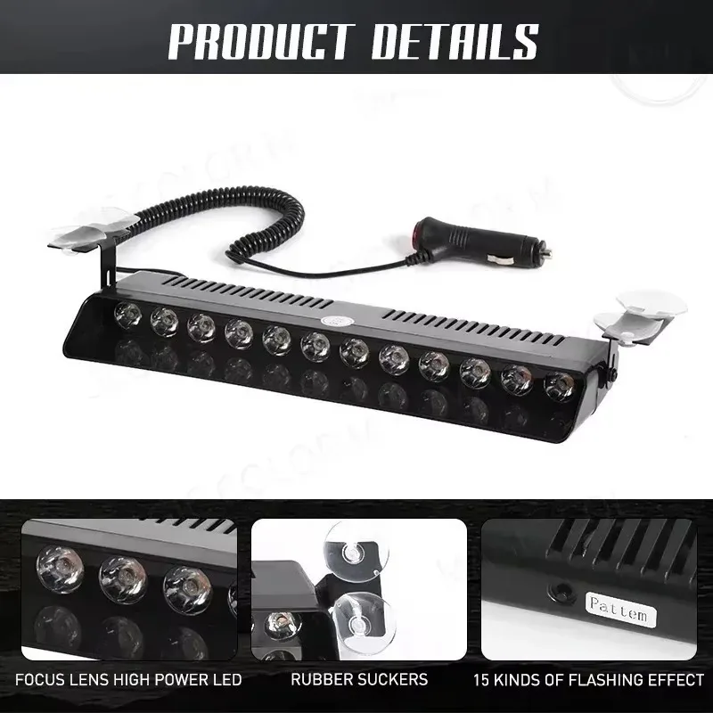 

BIF For 1PC Warning Signal Beacon 12LED Car Strobe Lights Flashing Waterproof Emergency Strobe Windshield Trailer Vehicle Indic