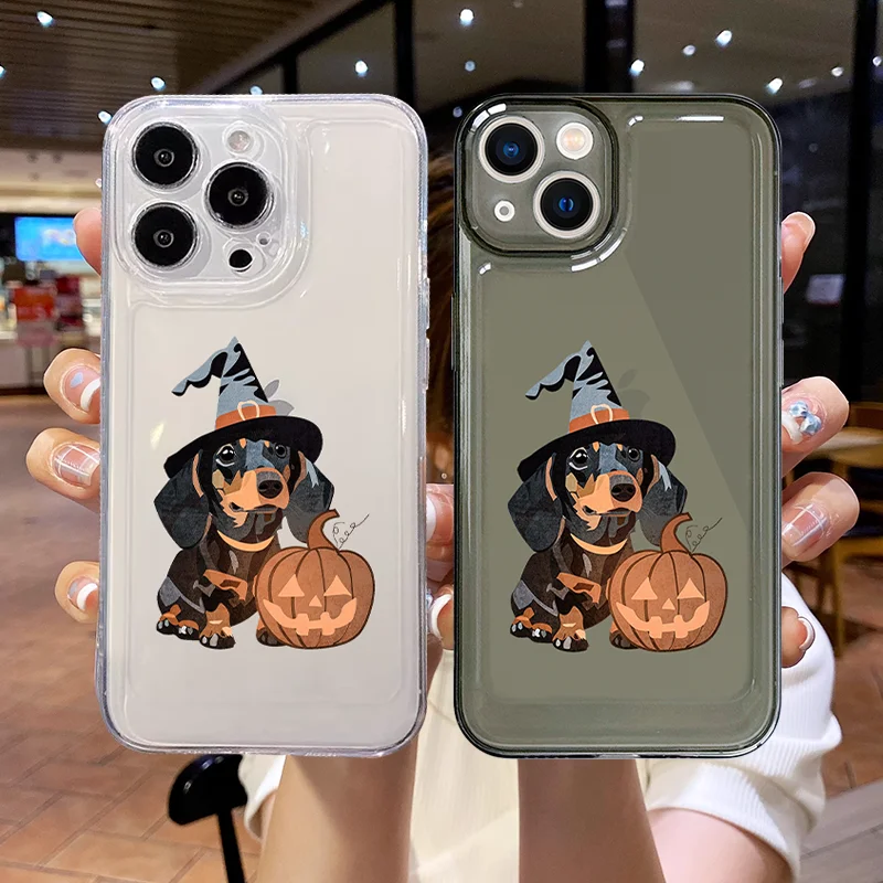 

Dachshund Trick or Treat Clear Phone Case For iPhone 16 15 11 12 14 13 Pro Max Mini X XSMax XR 7 8 Plus SE4 16e Silica Covers