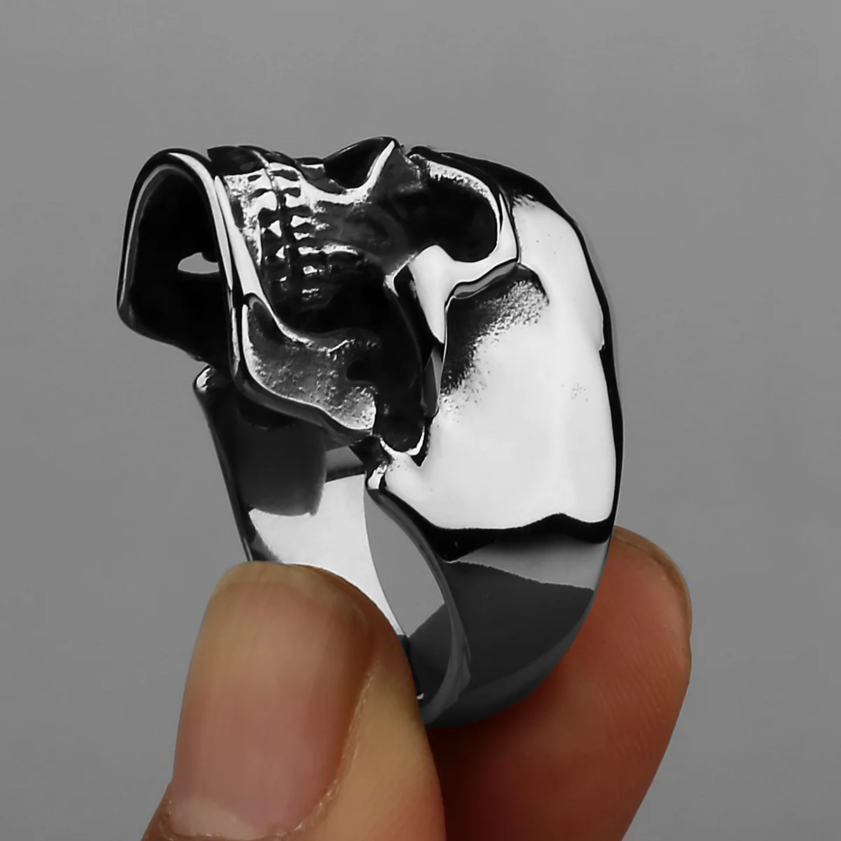 HNSP 316L Stainless Steel Skull Ring For Men Finger Accessories Punk Jewelry