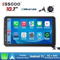 ESSGOO Single 1 DIN Rotatable 10.1 Inch Android 13 Auto 4+64G Car Stereo Radio Carplay GPS NAV Wifi FM RDS Microphone