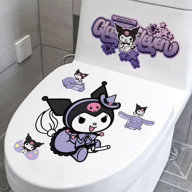 Sanrio pegatina de dibujos animados para inodoro, decoración creativa para asiento de inodoro, pegatina impermeable para renovación de baño, animación periférica Kuromi