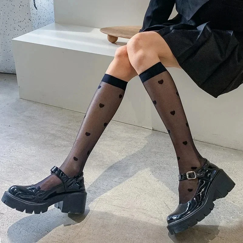 1/2/3pairs Calf Socks Transparent Stockings For Women, Breathable All Match Mid Tube Socks, Ultra Thin Black Silk Knee High