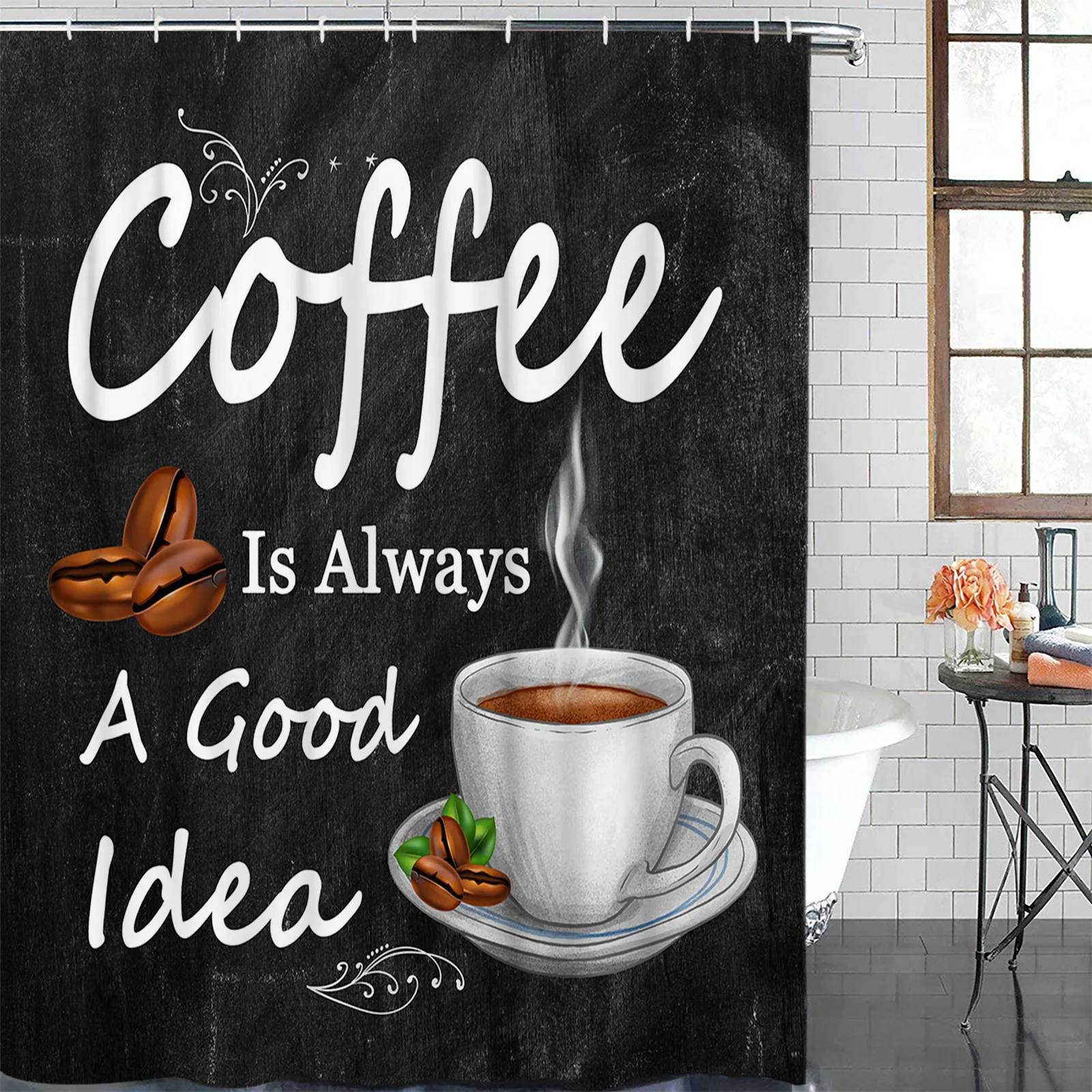 Retro Style Coffee Bean Coffee Waterproof Bathroom Decoration Shower Curtain Printed Bathtub Curtains Bathroom Accessories