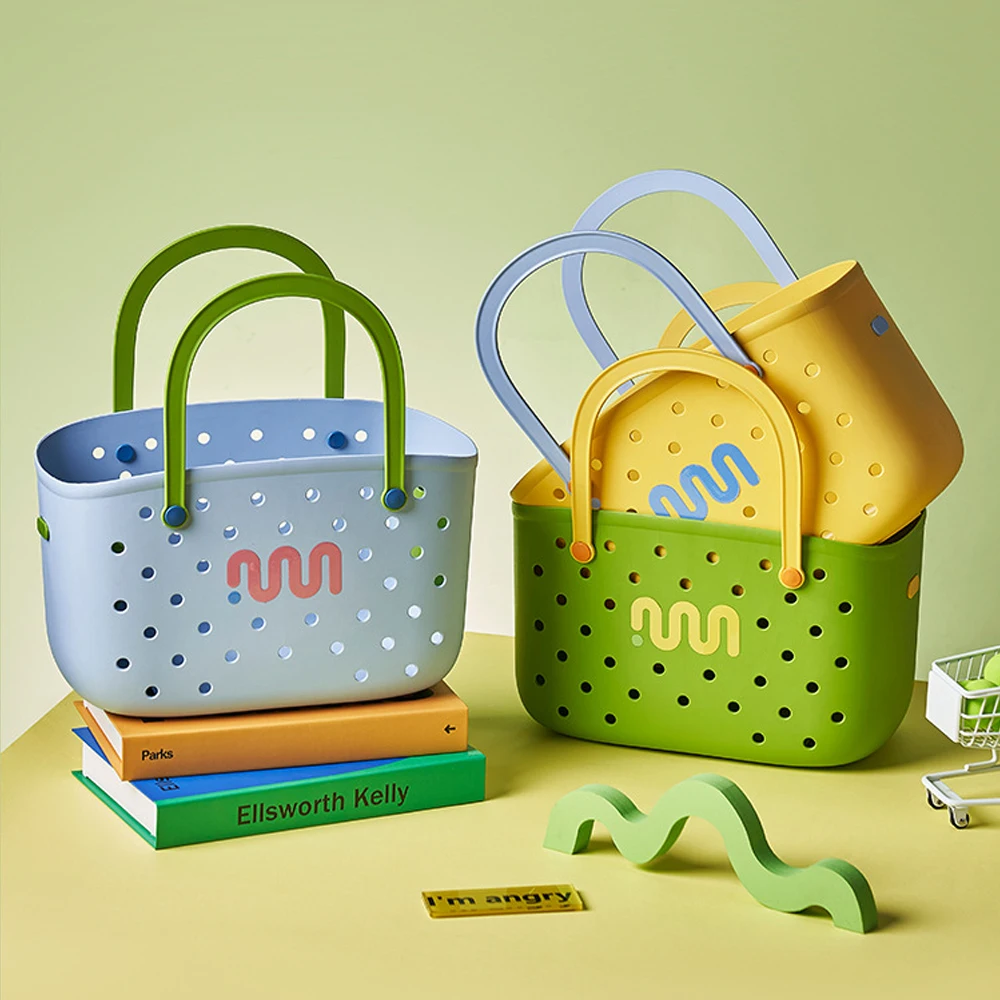 

Portable Handheld Hollow Basket Toy Storage Box Bath Basket Washroom Drain Basket Book Organizer Plastic Beach Picnic Bags
