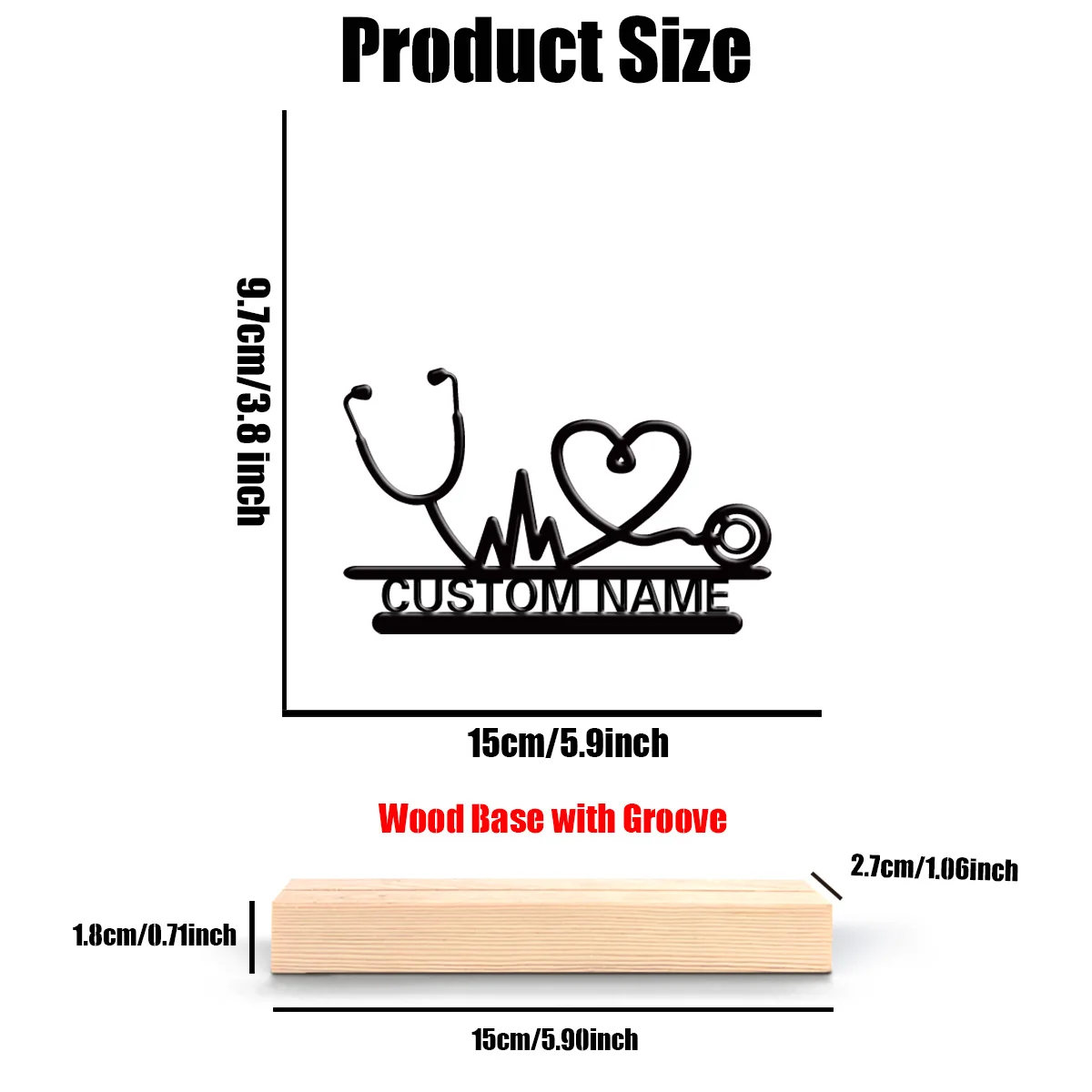 1pc Retro Personalized Custom Stethoscope Metal Statues Modern Wooden Base Decor for Office, Living Room, Nature-Inspired