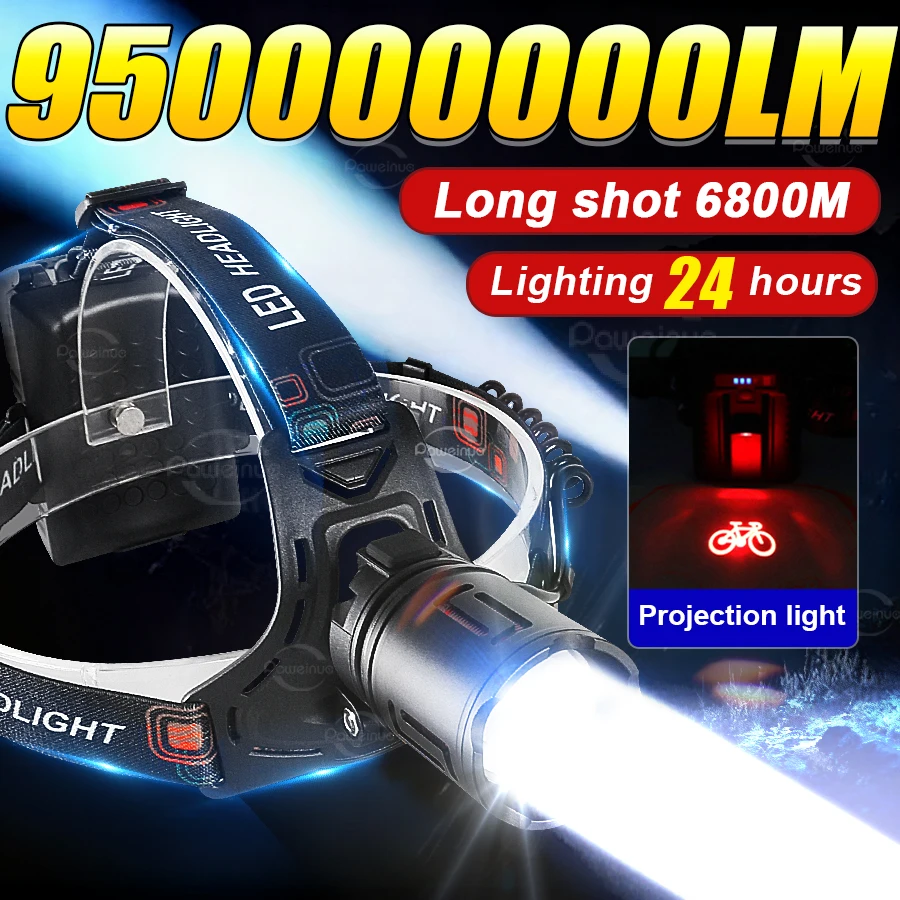 Ultra Bright 950000000LM LED Headlamp High Power Head Torch Front Light Waterproof Rechargeable LED Fishing Head Lantern