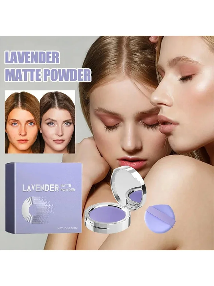 Pó de fixação de lavanda feminino, duradouro, controle de óleo, impermeável, corretivo, portátil, fosco, compacto, rosto, solto, maquiagem