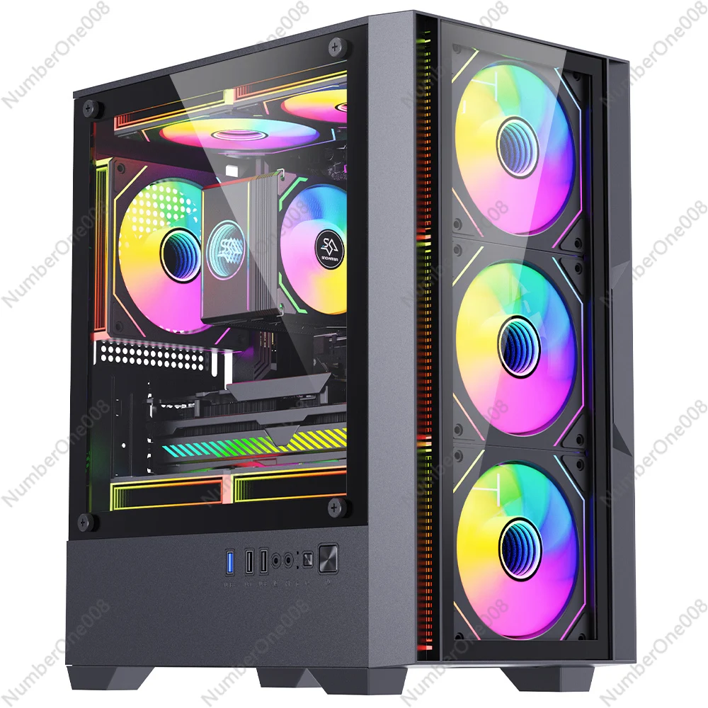 

Профессиональный игровой чехол MATX Mid-Tower CS084 с панелью из закаленного стекла, лучший черный компьютерный корпус для управления кабелем