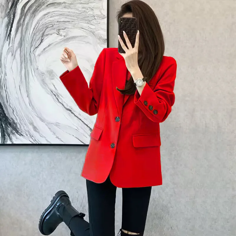 Coat Women Blazer Coats Single Breasted Full Sleeve Evening Work Casual Straight Blazers Solid Formal Jacket 2026 Autumn Winter