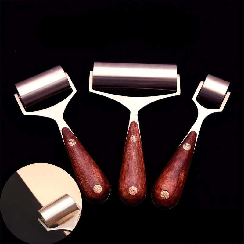 Stainless Steel Roller with Wooden Handle DIY Leather Goods Push Wheel Roller DIY Leather Integrate Closely Pressing Line Tool