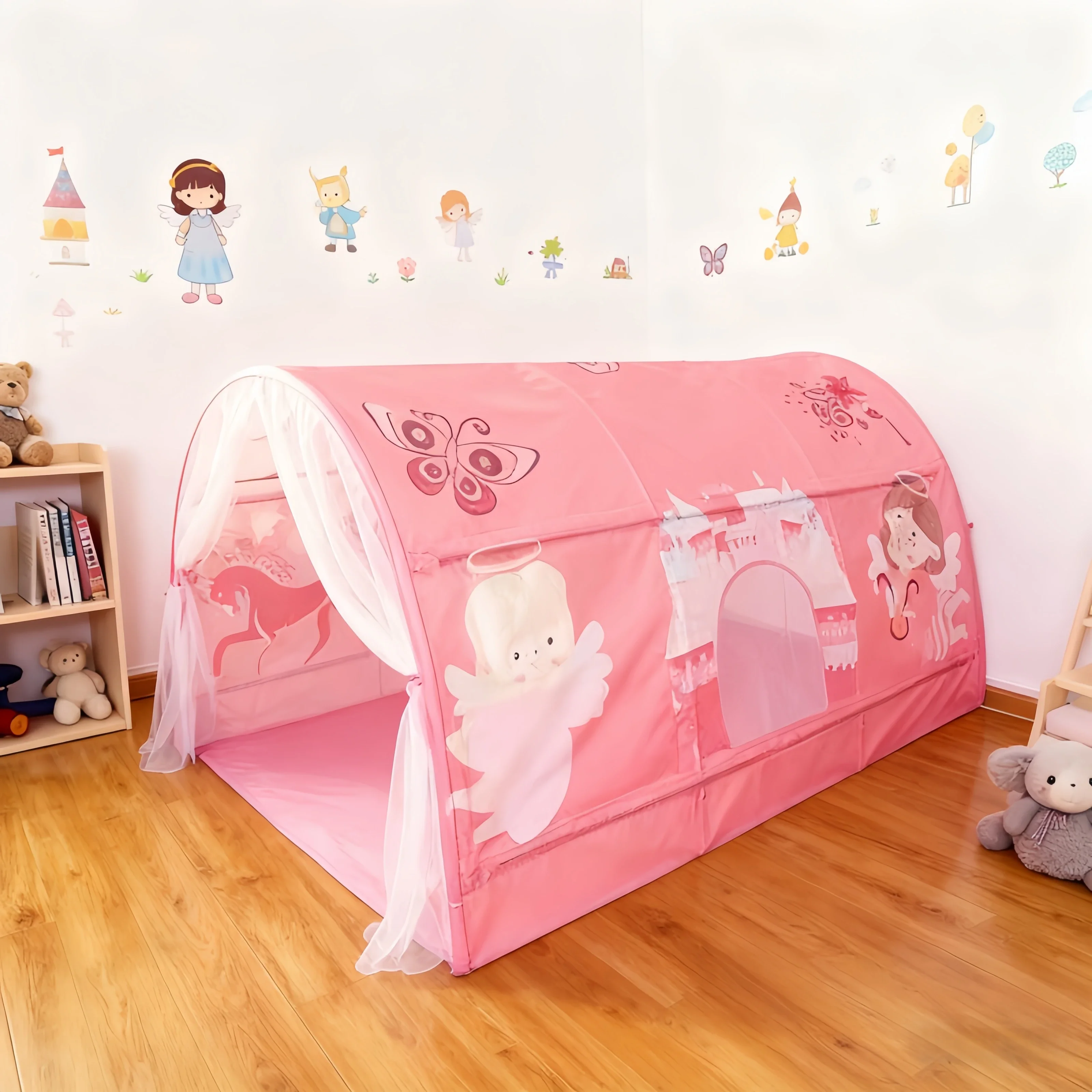 Tenda da interno a cupola 2 in 1 per bambini Casa da gioco divertente portatile Cartoon Sea World & Princess Cart Patterns Decorazione della stanza dei bambini