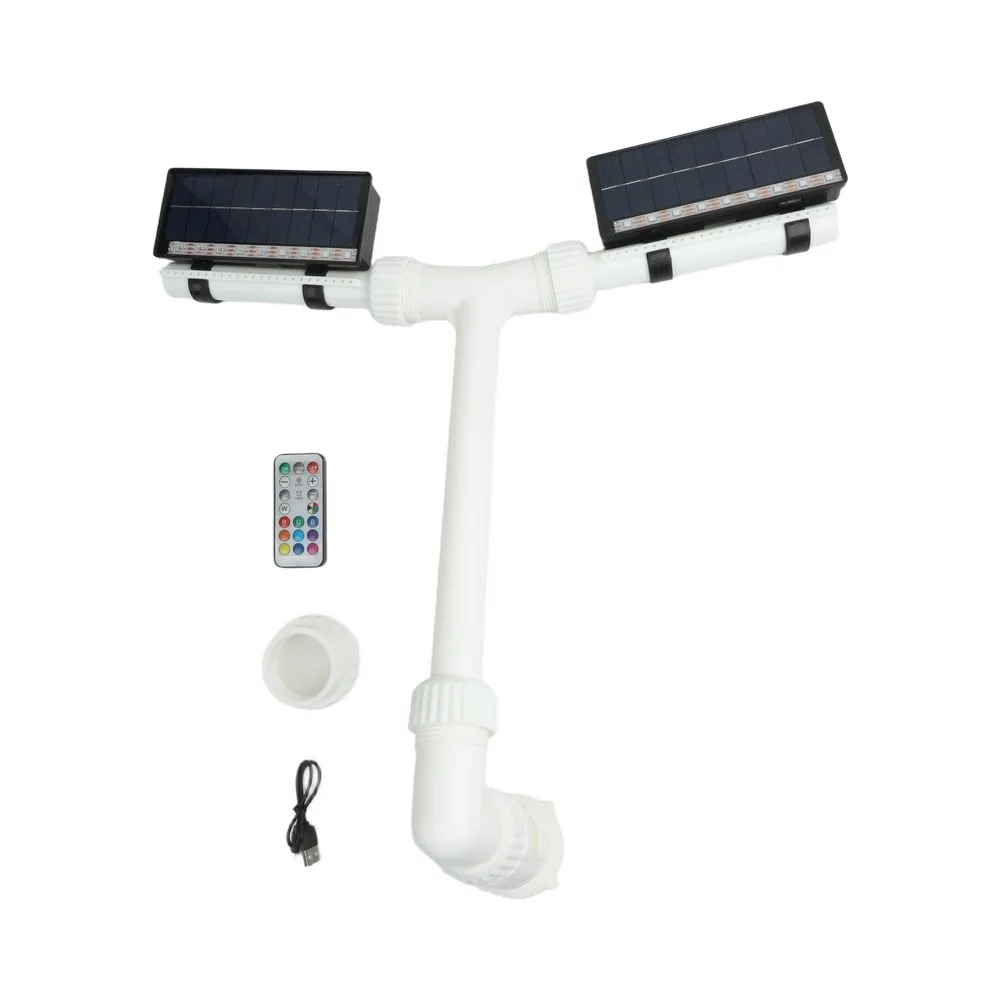 Rgb Light Fountain Solar Pool Fountain Dual Spray Nozzles 18 Led Lights 11 Color Modes AS Shown For Night Time Display