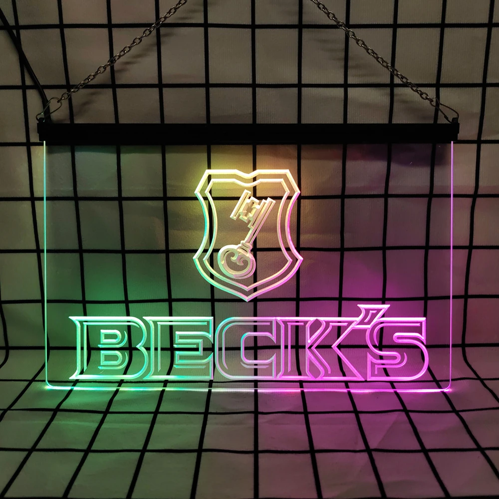 Beck's Becks Bierschild, Bar-LED-Neonschild, bunte fließende Lichter, ferngesteuert für Heimdekoration und festliche Veranstaltungen