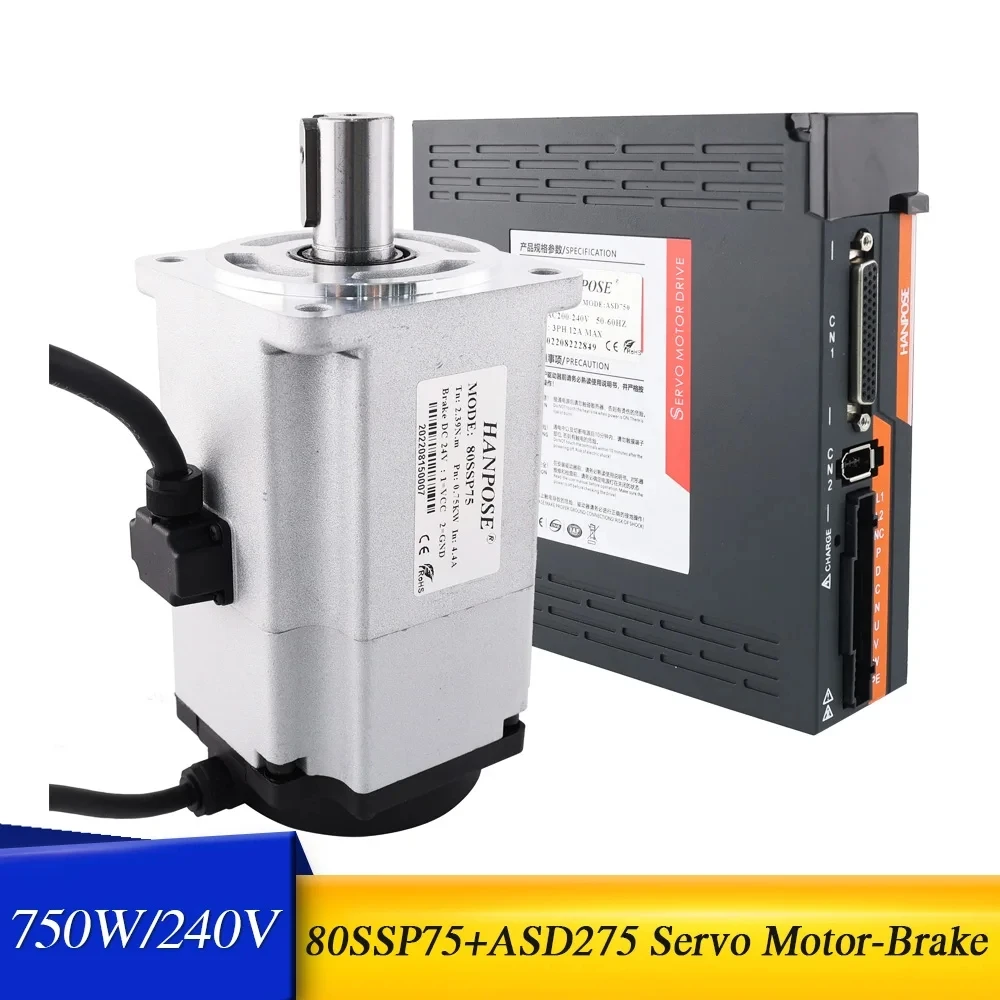 

Серводвигатель переменного тока, Whit Brake 2,39n. m 80SSP75 AC200-240V ASD275, оборудование для фрезерного станка с ЧПУ с сервоприводом 750 Вт серво-двигатель в комплекте
