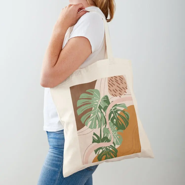 Mid Century Modern Plant Art, Abstract Monstera Illustration Tote Bag tote bag custom canvas tote bag cloth woman