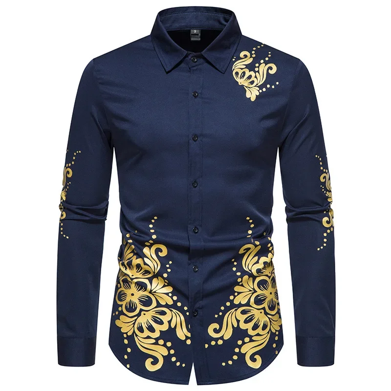 Dragon Pattern 3D Printing Long Sleeve Shirt Autumn Winter Single Breasted Slim Fit Button Retro Social Dress Shirt Street Wear