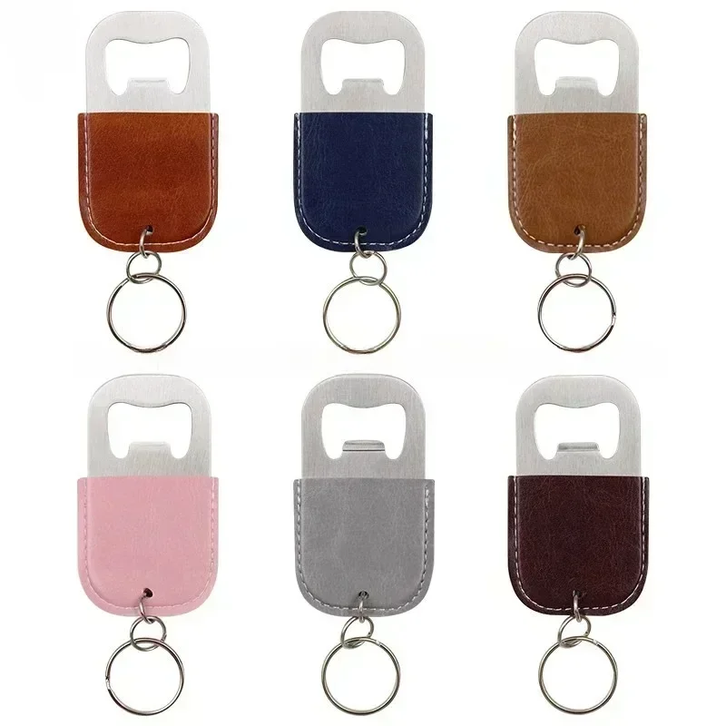 Customized Logo Pu Leather Stainless Steel Keychain Laser Engraved Beers Bottle Opener Key Chains Vintage Retro Keyring Gifts