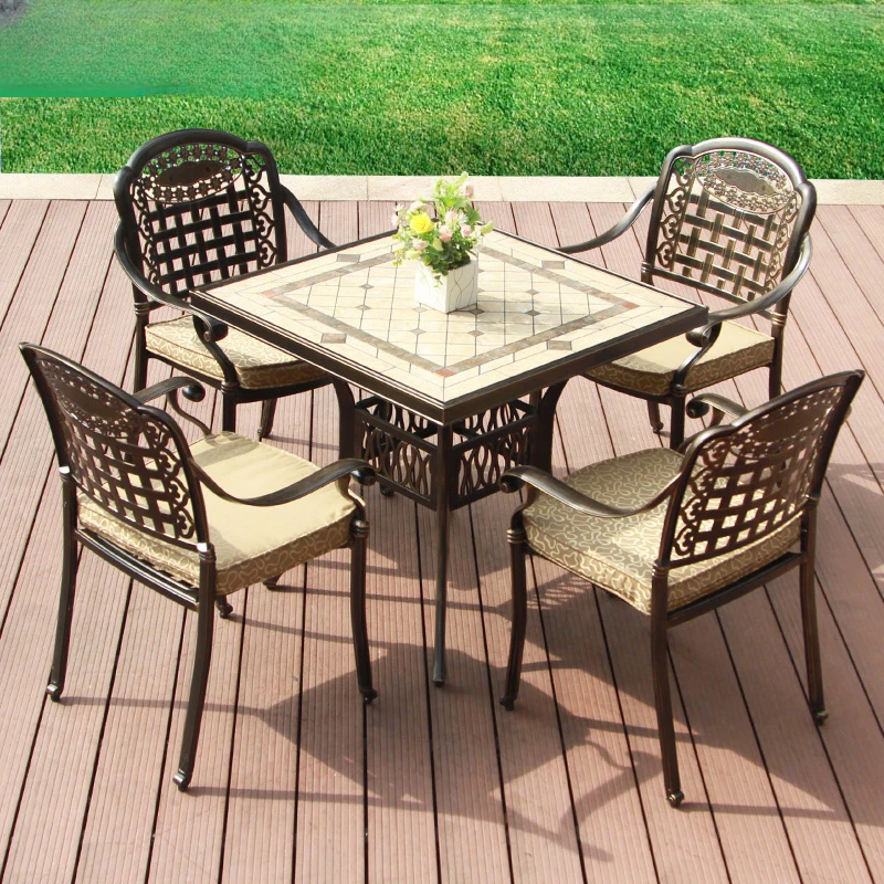 Dining table and chair wrought iron kit, cast aluminum table and chair set of five, balcony, courtyard, garden leisure