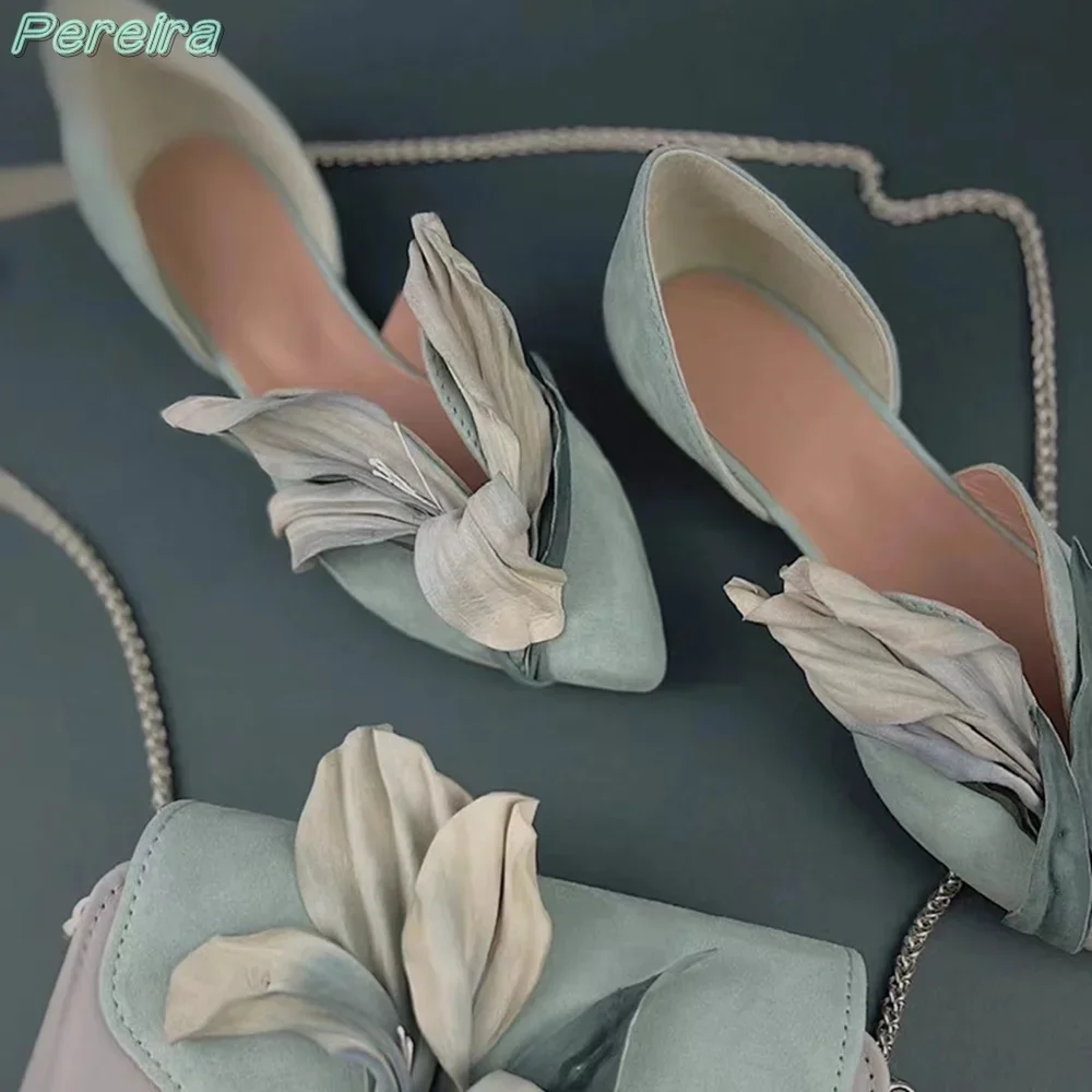 

New Blossom Pumps Pointed Toe Square Heel Lily Flower Blue Green Purple Petals Women Fashion Shoes Spring Autumn 2024 New Trend