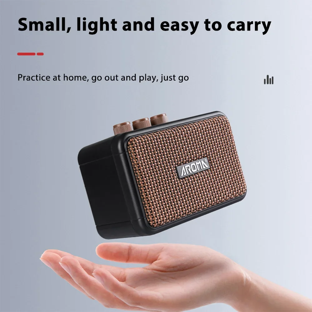 AROMA 5W Electric Guitar Amplifier Desktop Speaker Clean and Overdrive 2 Sound Effects Support BT/Headphone Connection 6.35mm