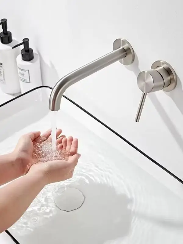 

Brushed Gold/Matte Black Wall Mounted Bathroom Faucet, 360° Rotatable Concealed Basin Mixer Tap, High Quality Brass Hot and Cold