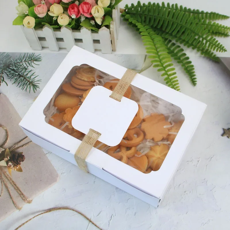 

12pcs New Large Kraft Paper Cake Box Pvc Window Kraft Paper Hanging Cookie Box Three Colors Optional Candy Box WJ112