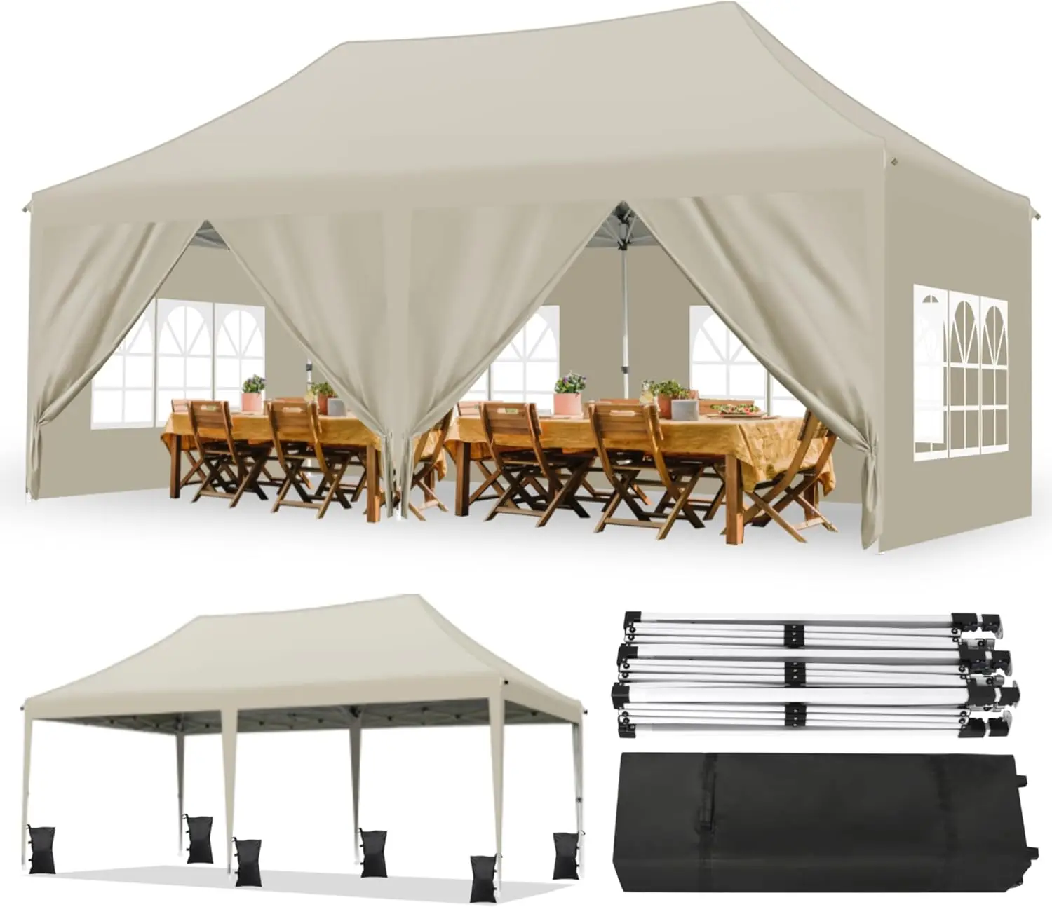 10x20 Pop Up Canopy Tent with 6 Sidewalls and Window, Ez Pop Up Instant Shade Gazebo for Outdoor Events, Party and Patio