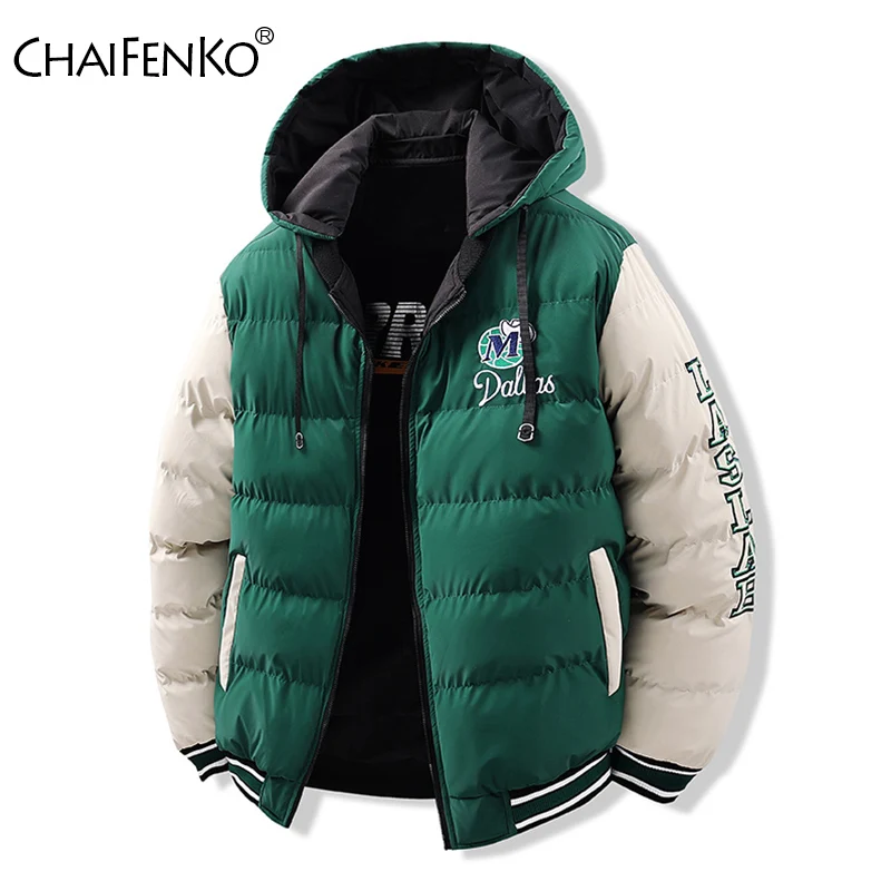 

Outdoors Loose Comfort Thickening Men Parka Winter Fashion Removable Hat Jacket New Casual Double Sided Wear Color Block Coats