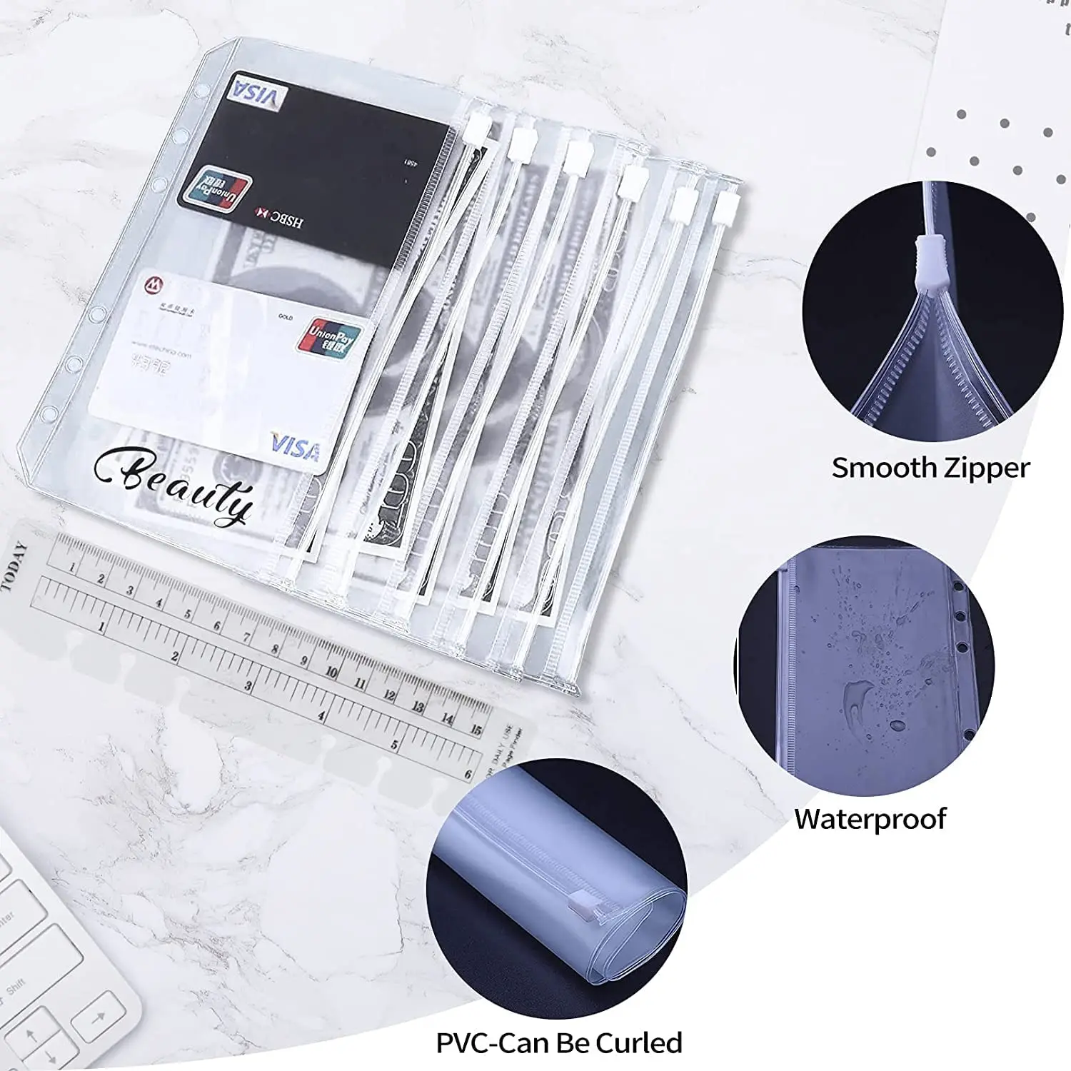 A7 Pu Lederen Budget Bindmiddel Hervulbare 6-ring Losbladige Persoonlijke Planner Notebook Met 6 Ritszakken Cash Enveloppen Systeem