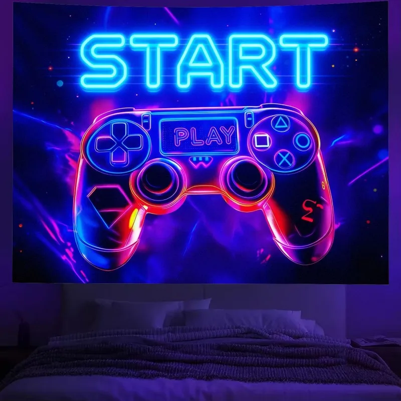 VIKAMA Neon Game Controller Tapestry Gaming Start Play Graphic Wall Hanging Aesthetic Decor Boys Bedroom Game Room Party