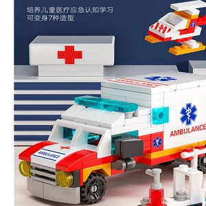 6in1 Mobil Pengawal Ambulans BARU Helikopter Paramedis Dokter Truk Pemuat Mini Model Klasik Set Blok Bangunan Kota Mainan Batu Bata 8 truk semi lego penjualan terbaik - №