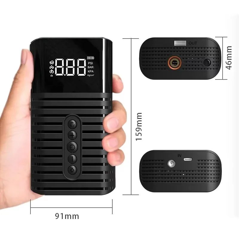 Wired and wireless with 6000 mAh battery, tire inflator, air compressor, compact